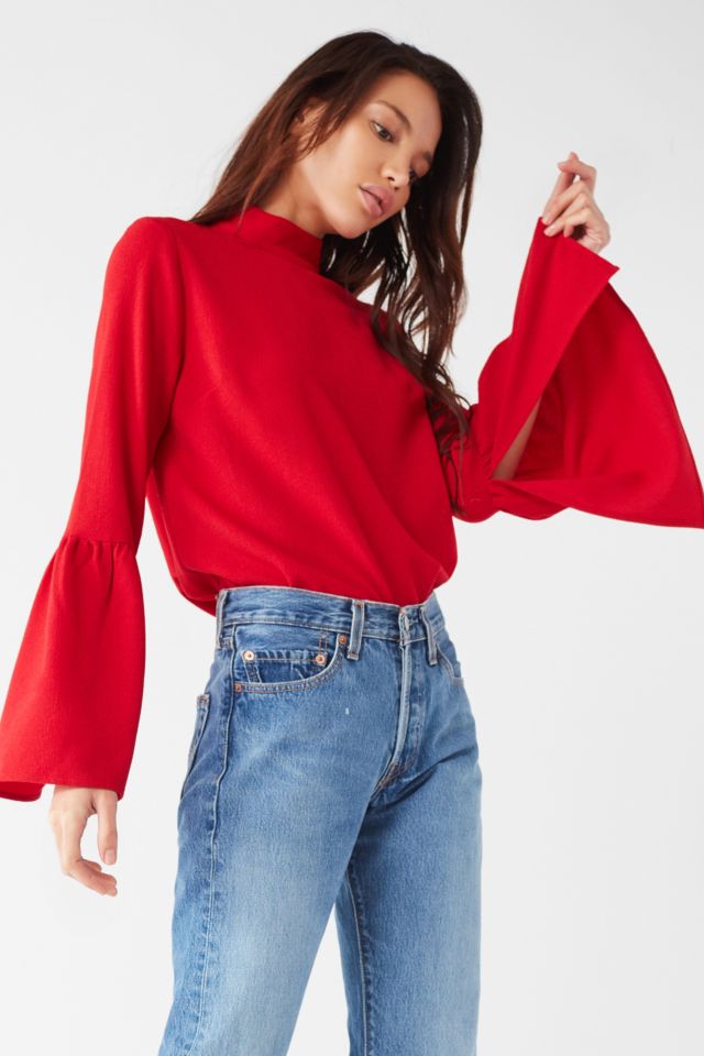 UO Mock-Neck Bell Sleeve Blouse