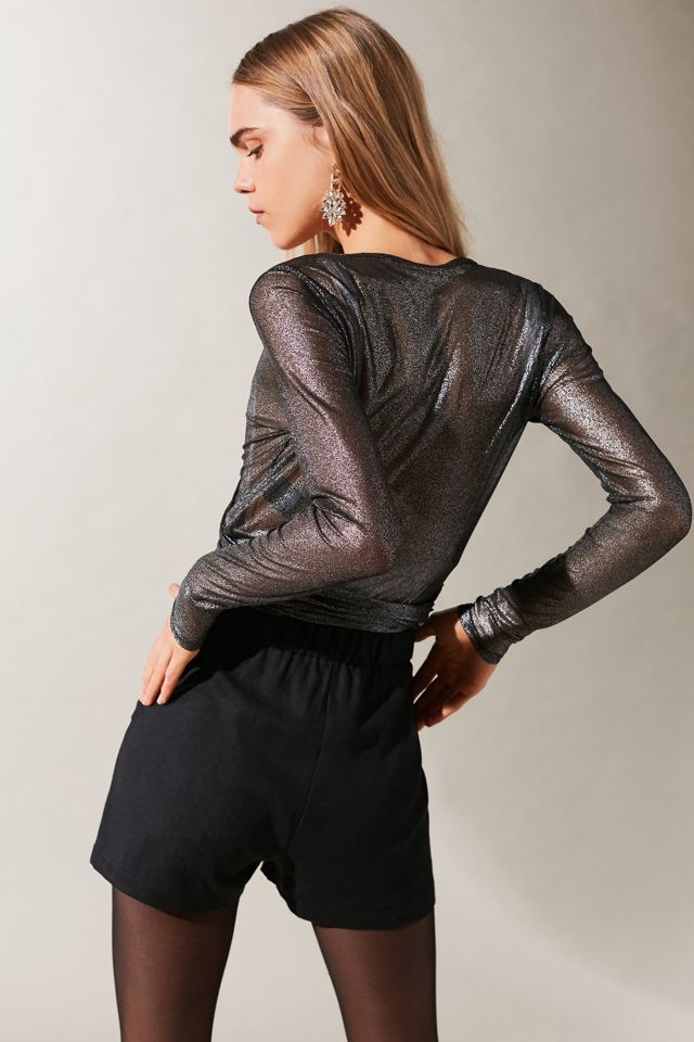UO Shiny Long-Sleeve Wrap Top #1