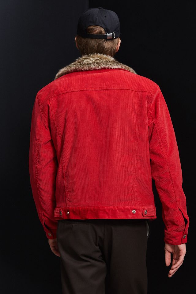 UO Relaxed Faux Fur-Lined Red Corduroy Trucker Jacket #4
