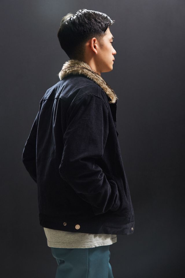UO Relaxed Faux Fur-Lined Black Corduroy Trucker Jacket #2