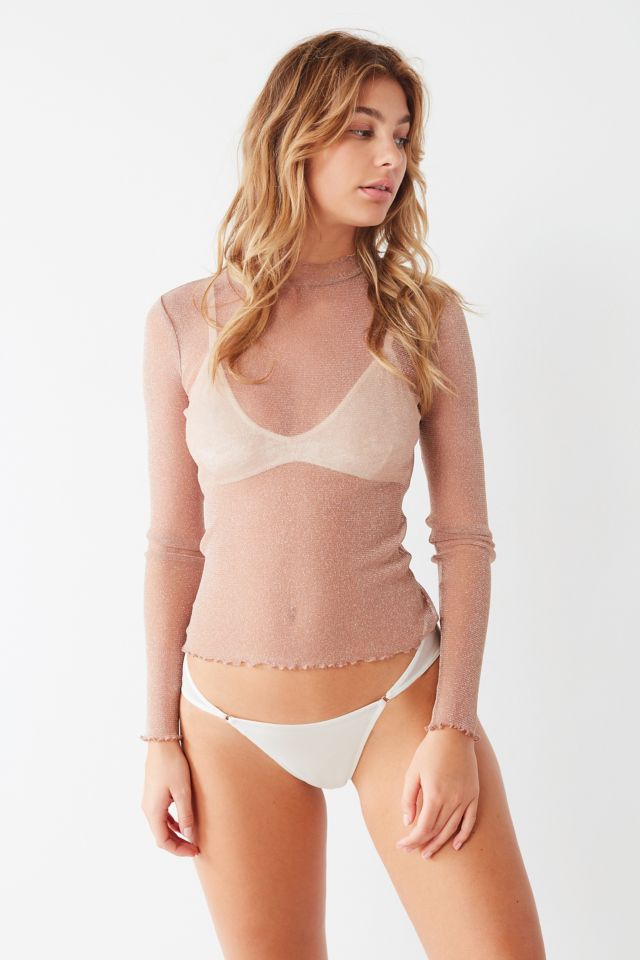 Out From Under Kia Shimmer Mesh Mock Neck Top #5