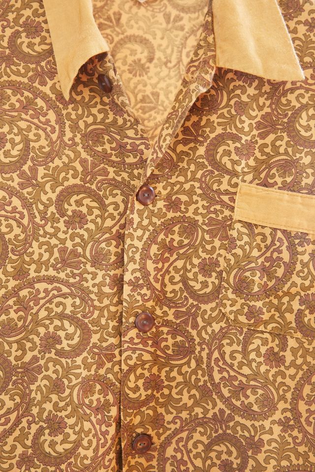 Vintage Burgundy Hatch Print Silky Pajama Top #1