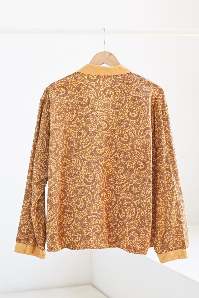 Vintage Burgundy Hatch Print Silky Pajama Top #5