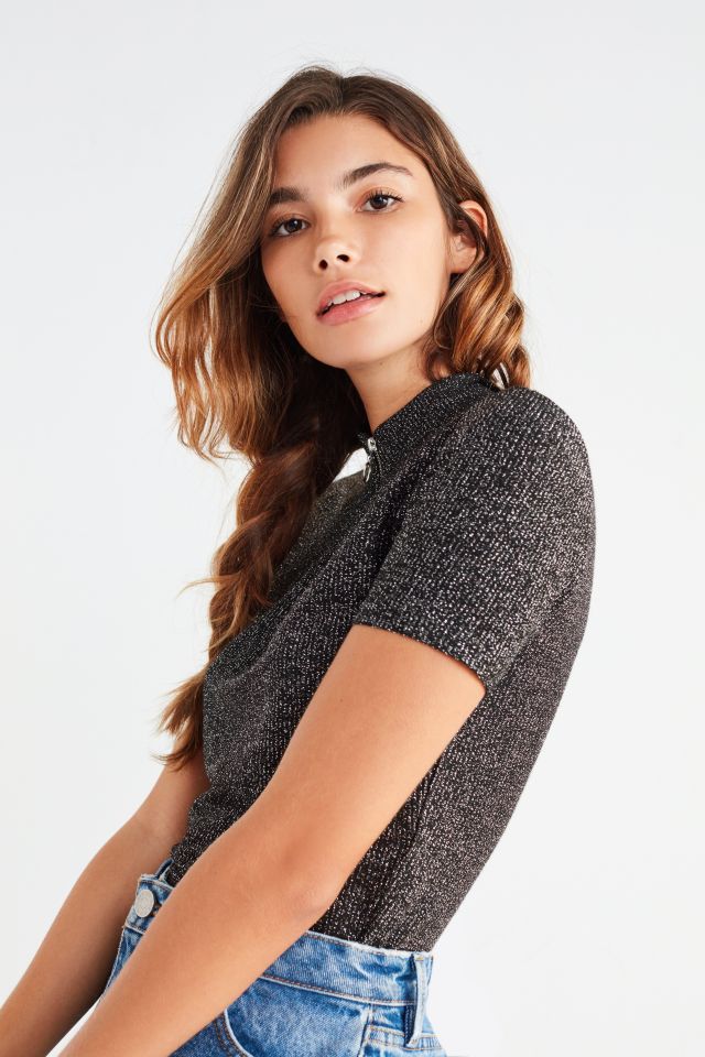 UO Shimmer Mock-Neck Zip Top #5