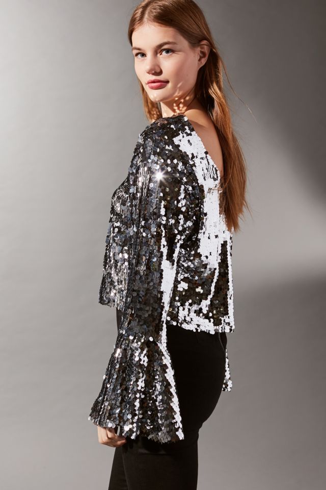 UO All Night Sequin Bell-Sleeve Top #1