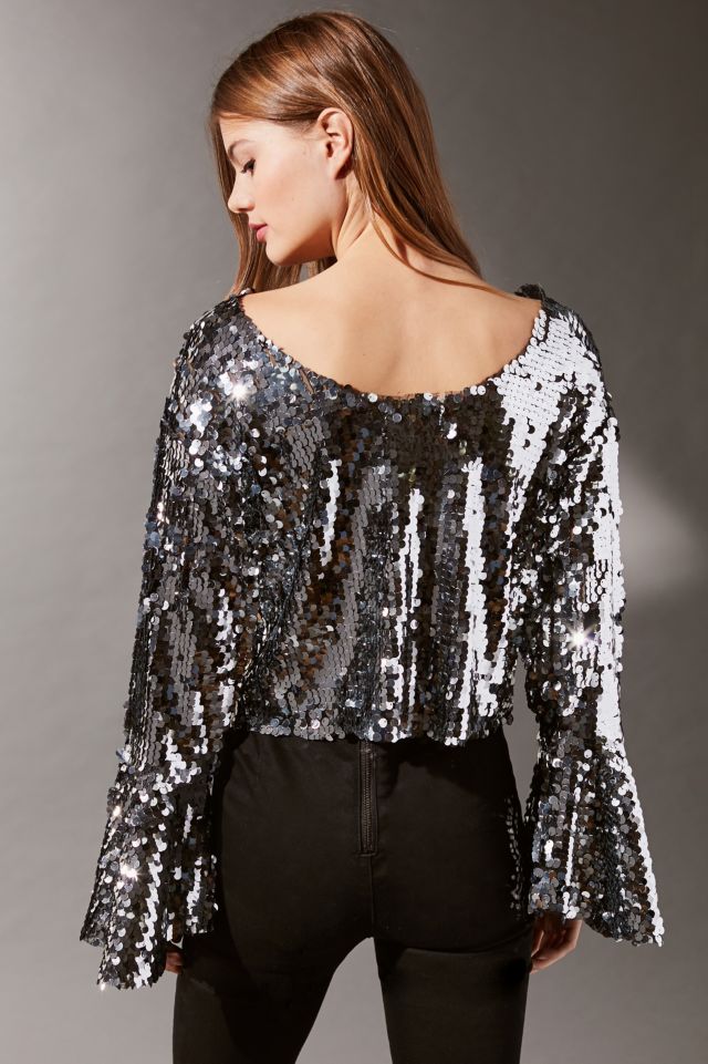 UO All Night Sequin Bell-Sleeve Top #3