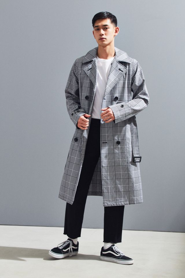 Plaid trench hot sale coat mens