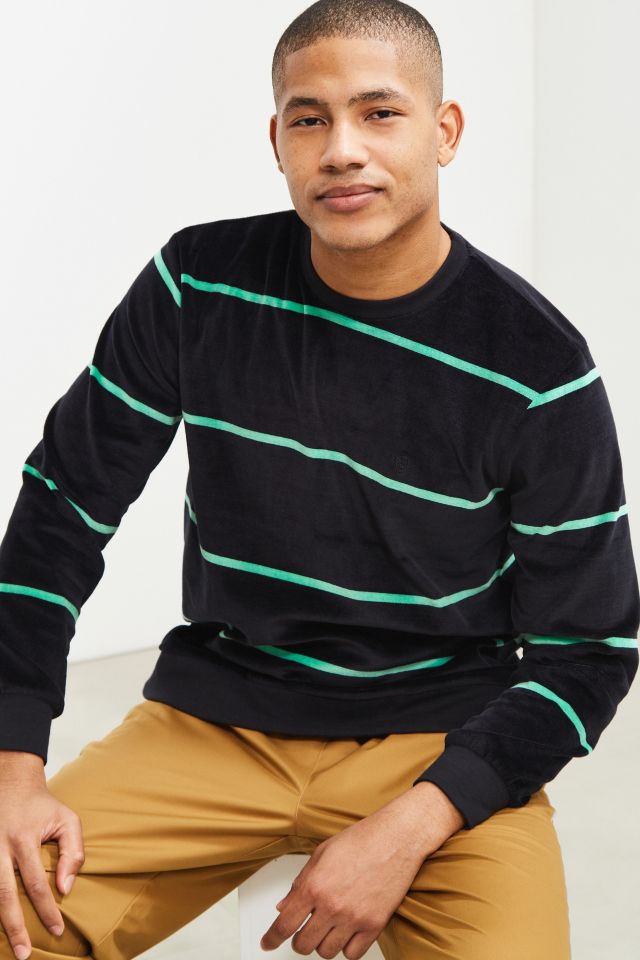 Stussy Striped Velour Crew Neck Sweatshirt #1