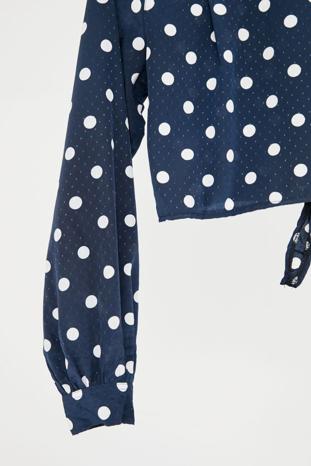 Vintage Navy Polka Dot Silky Tie-Front Top #2