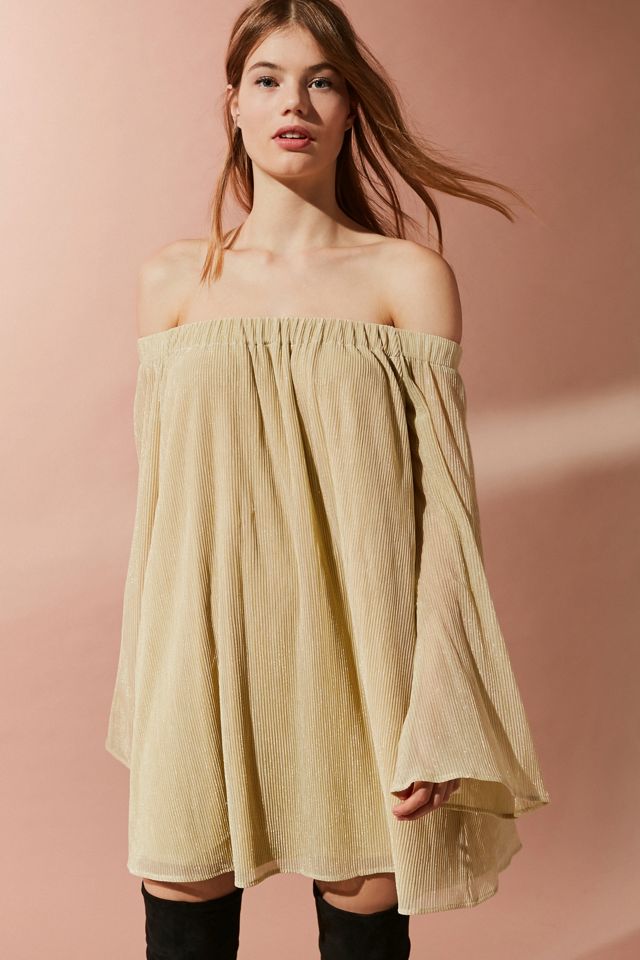 UO Jonie Off-The-Shoulder Shimmer Pleated Dress #2