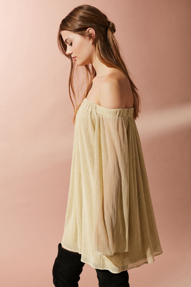 UO Jonie Off-The-Shoulder Shimmer Pleated Dress #4