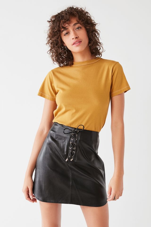 Black leather mini incredible skirt yellow