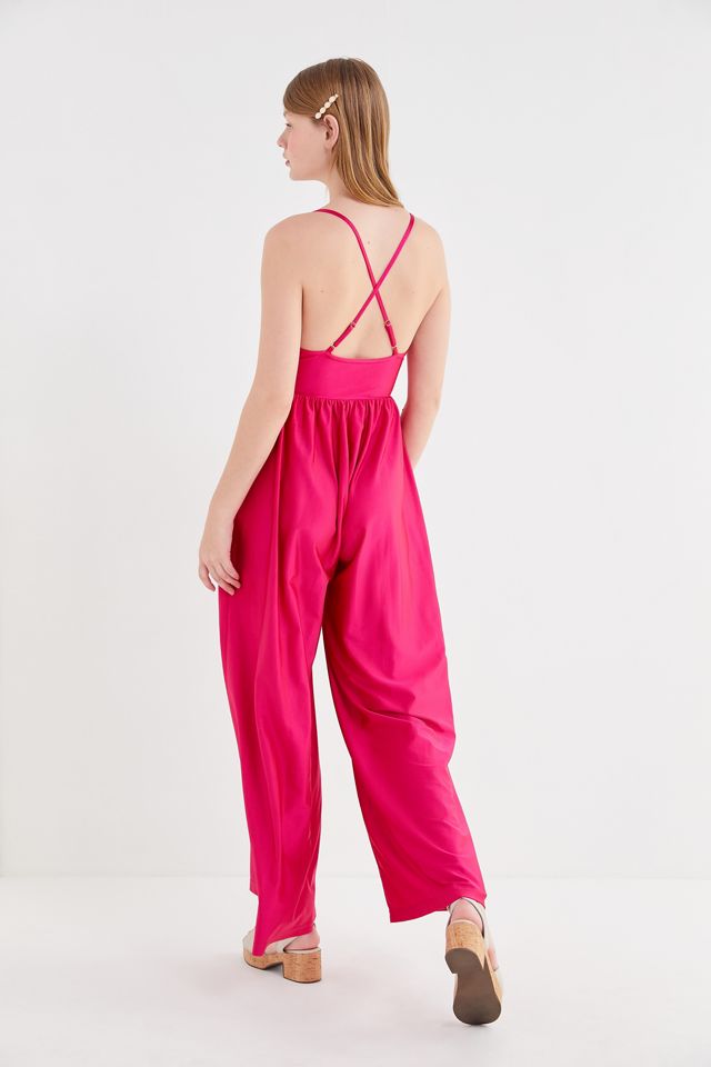 UO Gia Plunging Wide-Leg Shimmer Jumpsuit #1