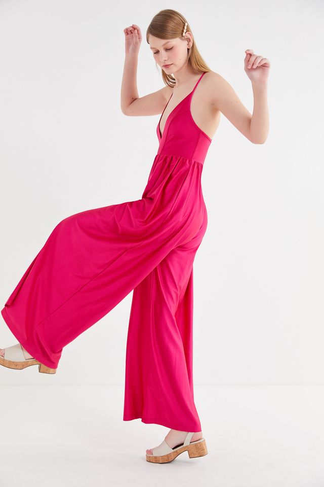 UO Gia Plunging Wide-Leg Shimmer Jumpsuit #2