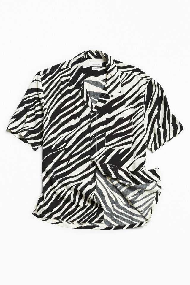 UO Zebra Rayon Short Sleeve Button-Down Shirt #1