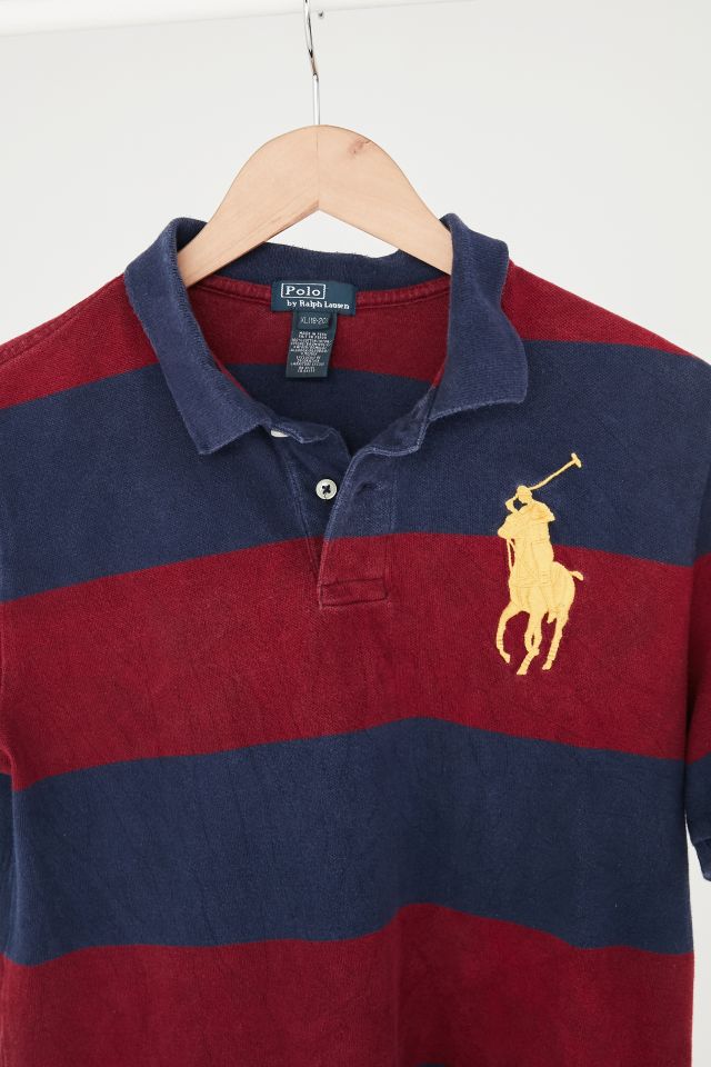Polo vintage à rayures bourgogne et marine Polo Ralph Lauren #1