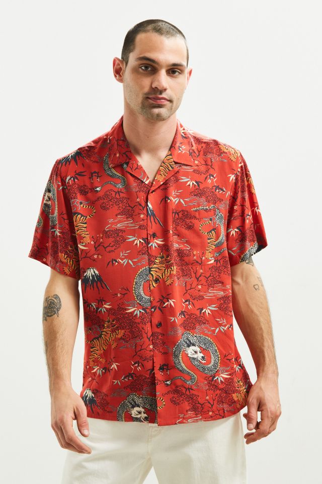 Urban Outfitters Uo Fierce Tigers Rayon Short Sleeve Button-down Shirt in  Red for Men