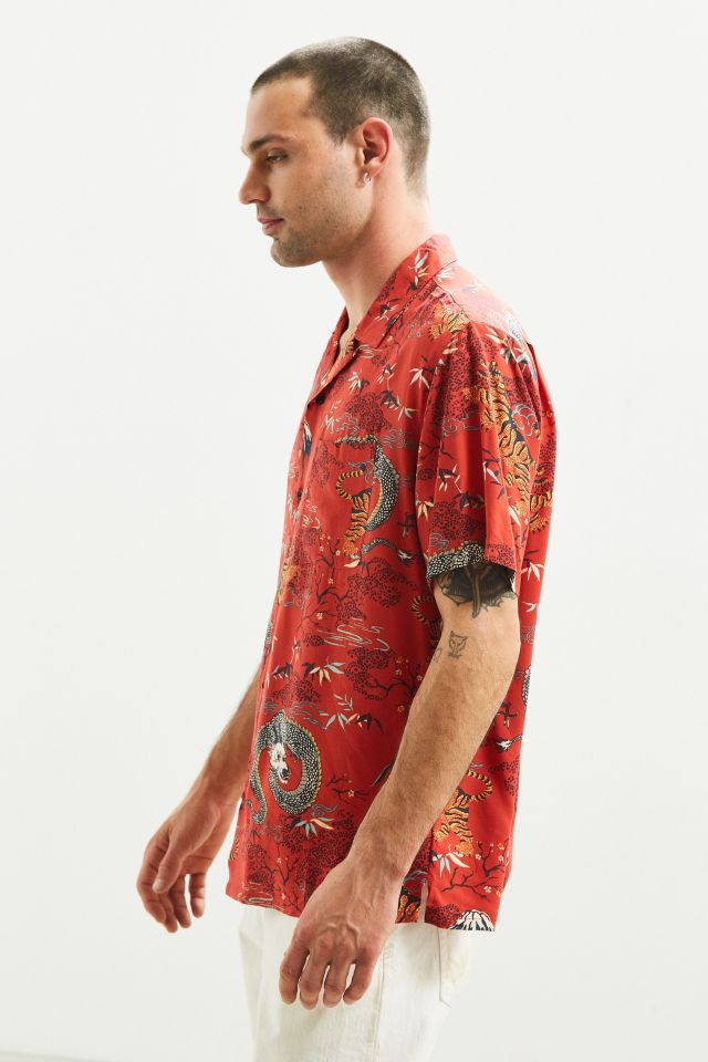 Urban Outfitters Uo Fierce Tigers Rayon Short Sleeve Button-down Shirt in  Red for Men