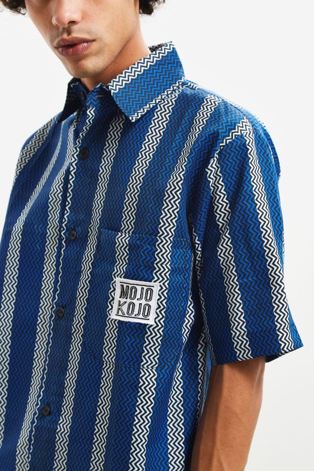 Mojo Kojo Blue Print Short Sleeve Button-Down Shirt #1