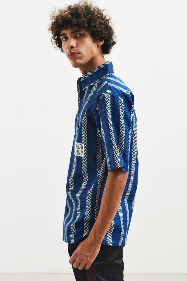 Mojo Kojo Blue Print Short Sleeve Button-Down Shirt #3