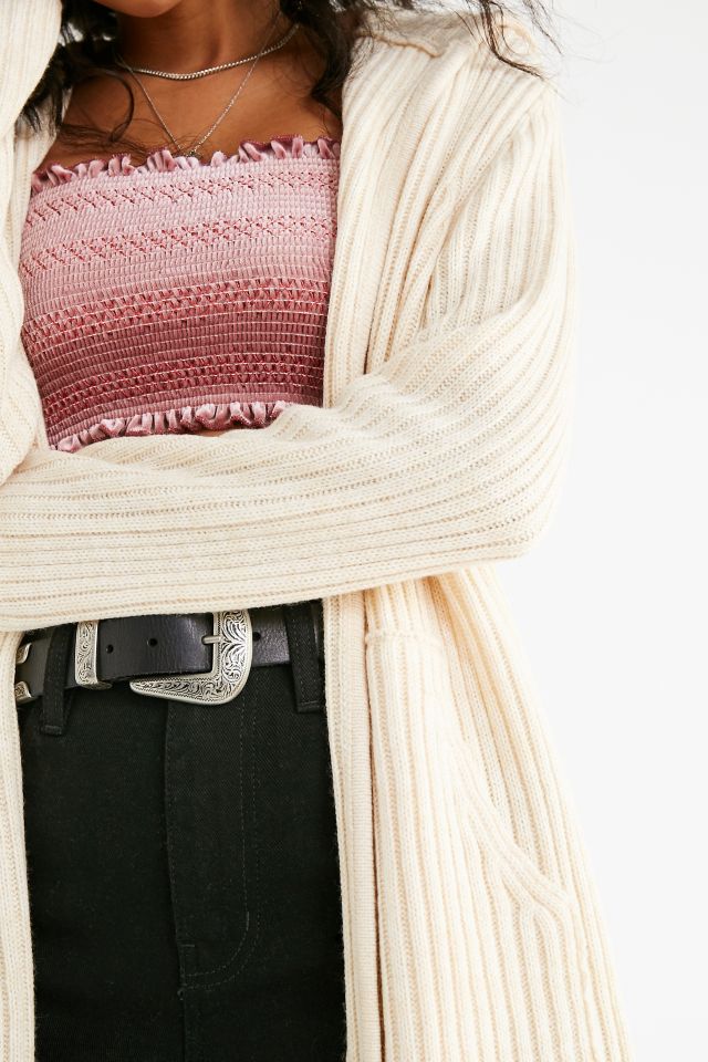 UO Ribbed Knit Hooded Maxi Cardigan #3