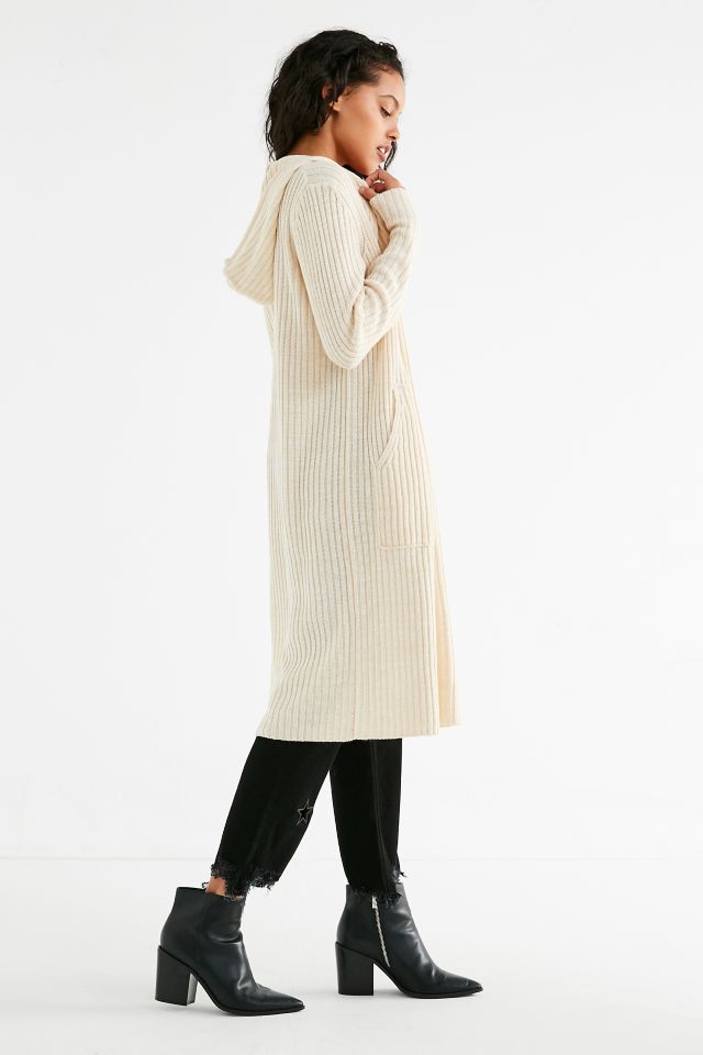 UO Ribbed Knit Hooded Maxi Cardigan #4