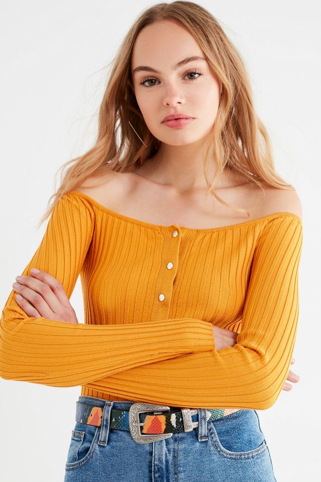 UO Brigitte Button-Down Off-The-Shoulder Sweater #4