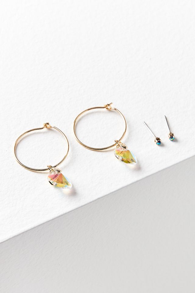 Crystal Heart Post Hoop Earring Set #2