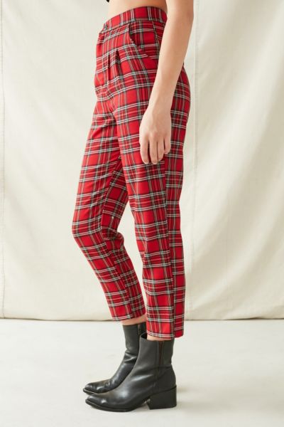 ASOS DESIGN straight leg pants in red plaid check