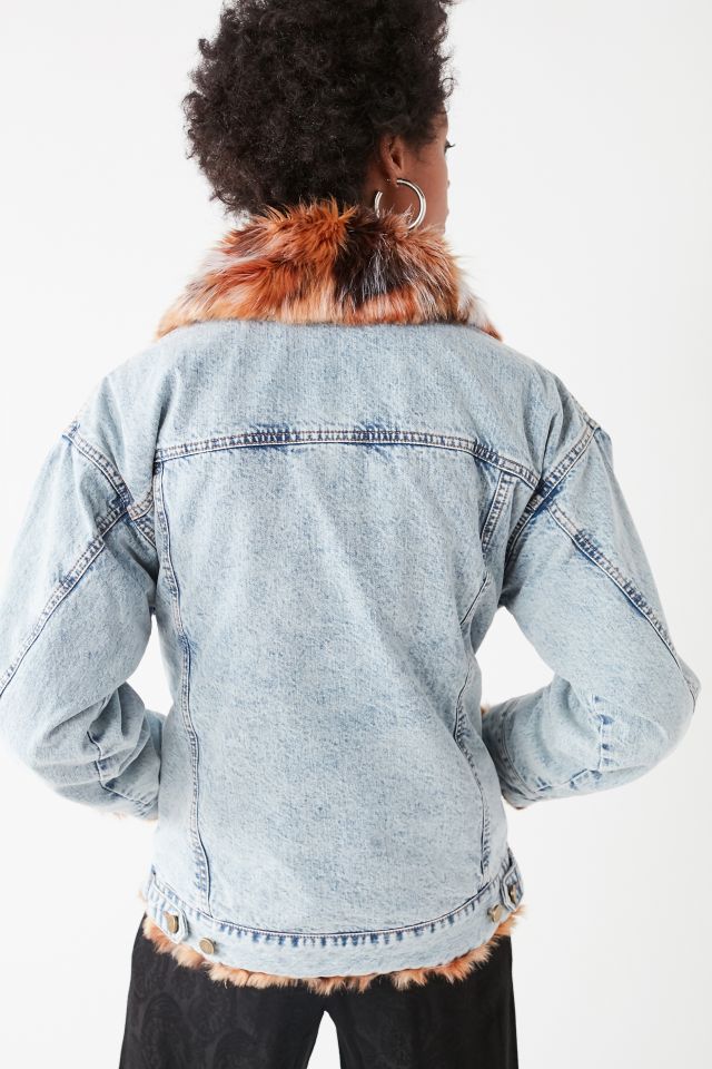 UO Faux Fur Lined Denim Trucker Jacket