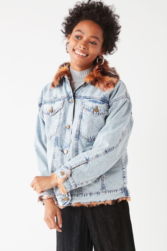 Urban outfitters store denim fur jacket