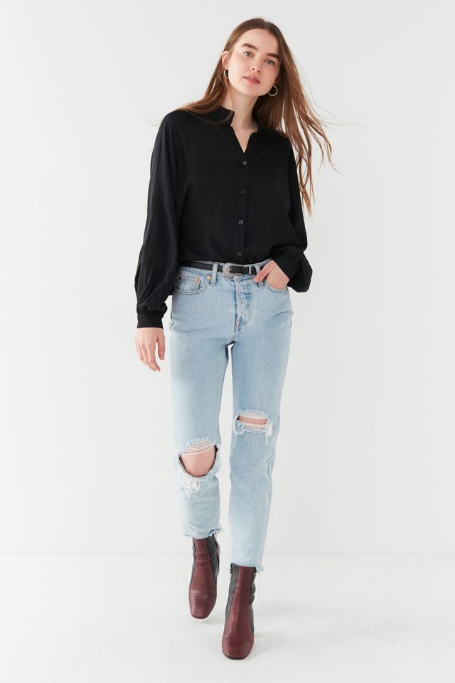 UO Nat Collarless Button-Down Top | Urban Outfitters