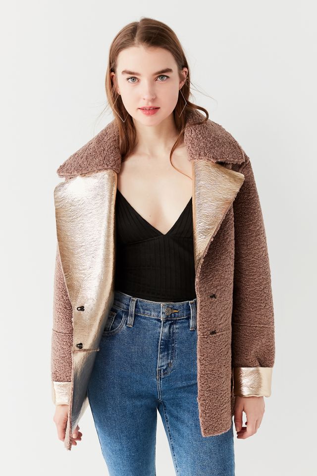UO Reversible Metallic Faux Shearling Jacket #1