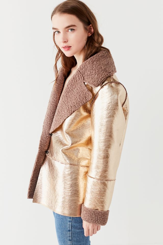 UO Reversible Metallic Faux Shearling Jacket #4