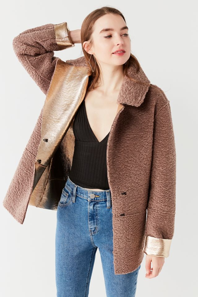 UO Reversible Metallic Faux Shearling Jacket #5