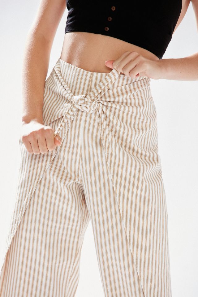 UO High-Rise Wrap Front Stripe Pant | Urban Outfitters