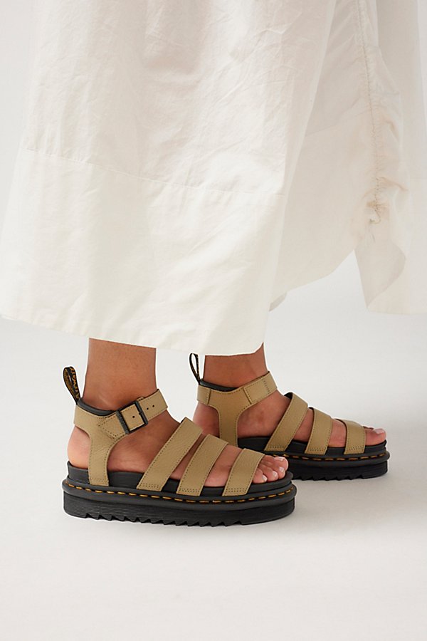 Shop Dr. Martens' Blaire Hydro Leather Sandal In Olive, Women's At Urban Outfitters