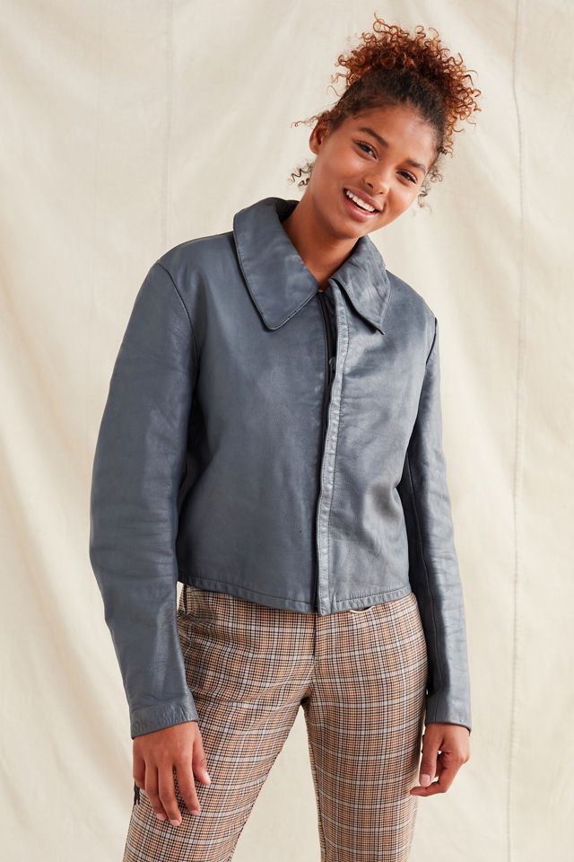 ジャケット・アウター VINTAGE WASHED LEATHER ZIP 100% Leather Cropped Zip-Front Jacket