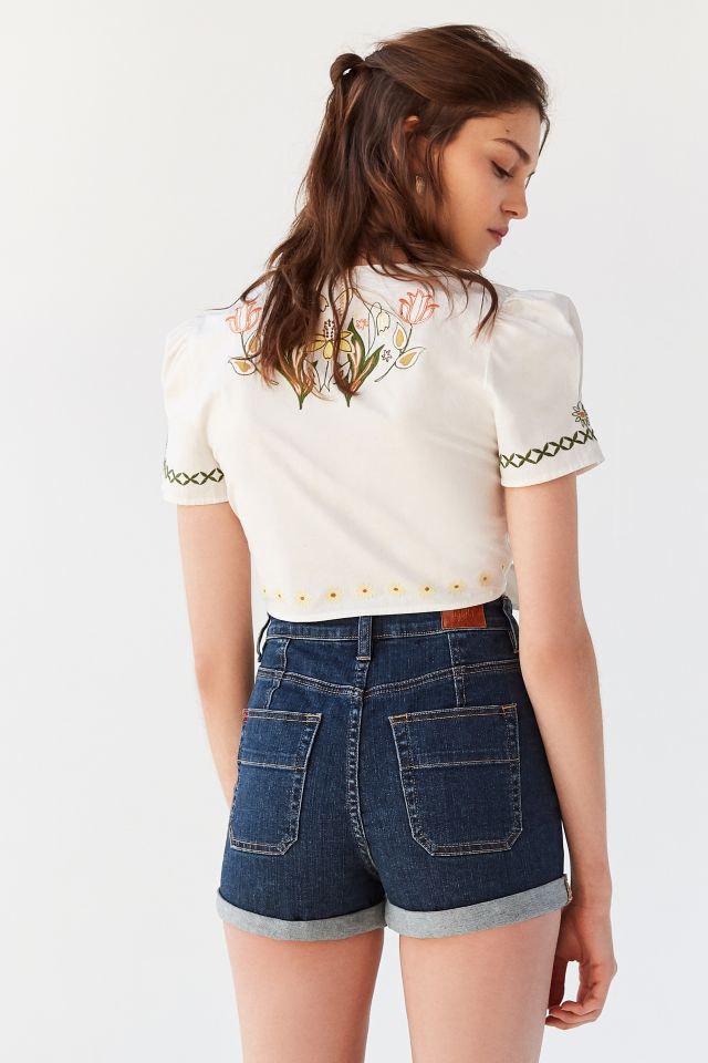 Short en denim à taille haute avec revers Pinup BDG #1