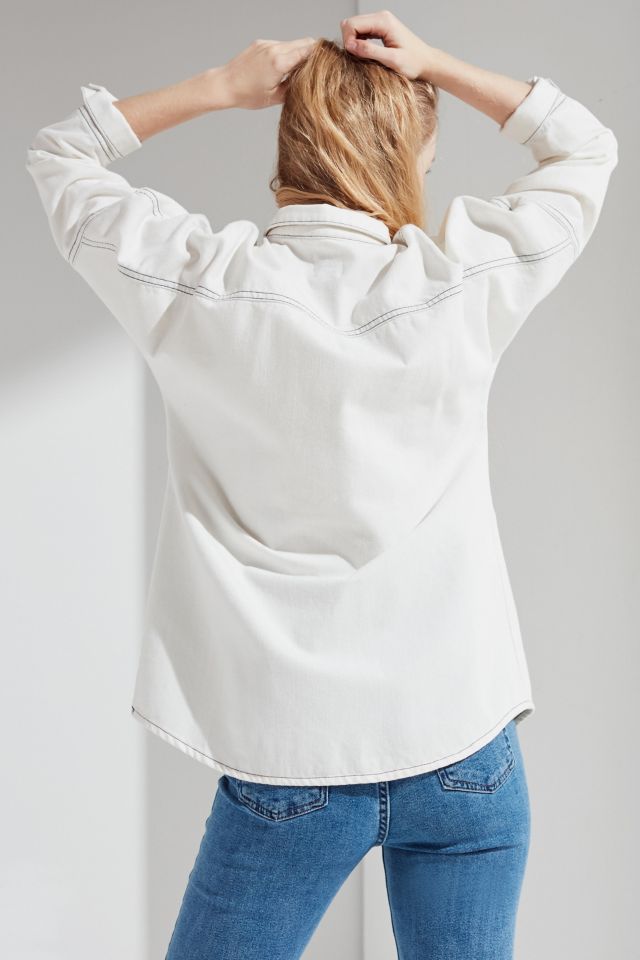 UO Contrast Stitch Button-Down Denim Shirt #2