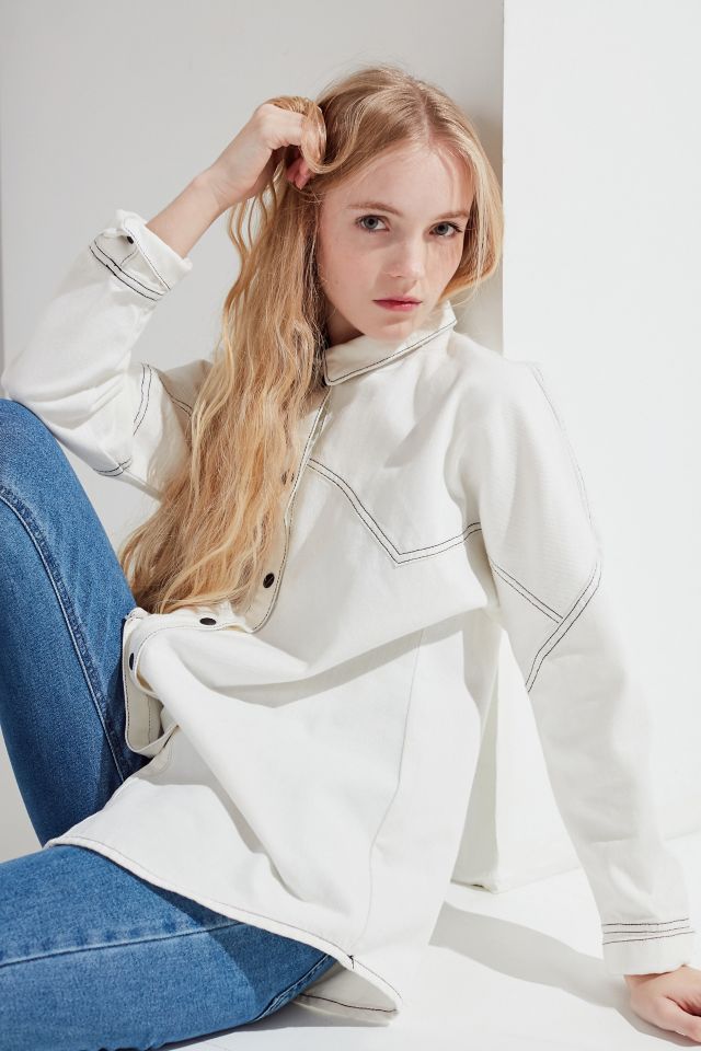 UO Contrast Stitch Button-Down Denim Shirt #5