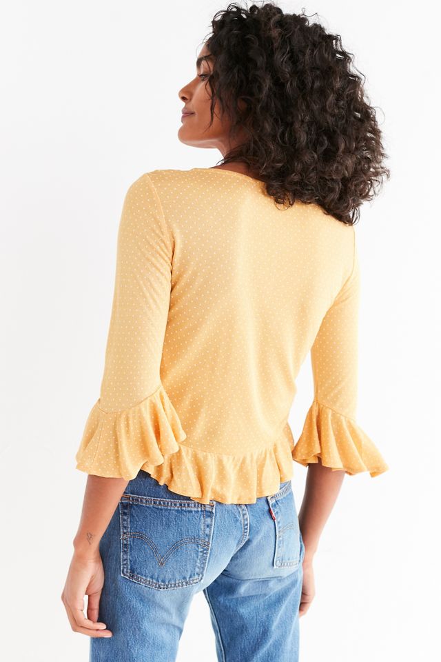 UO Myra Cinch Front Ruffle Top | Urban Outfitters
