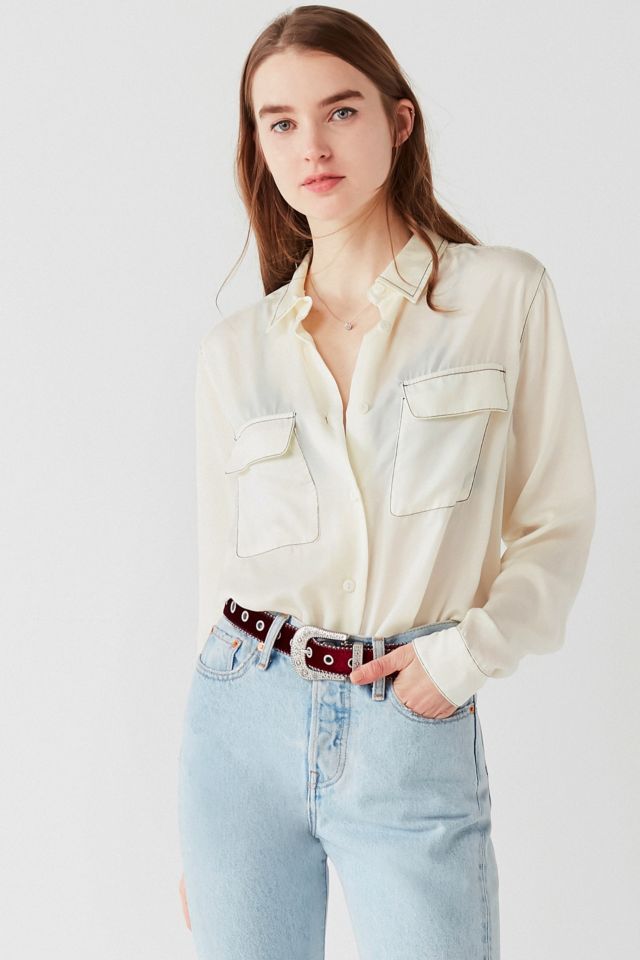 UO Contrast Stitch Button-Down Top