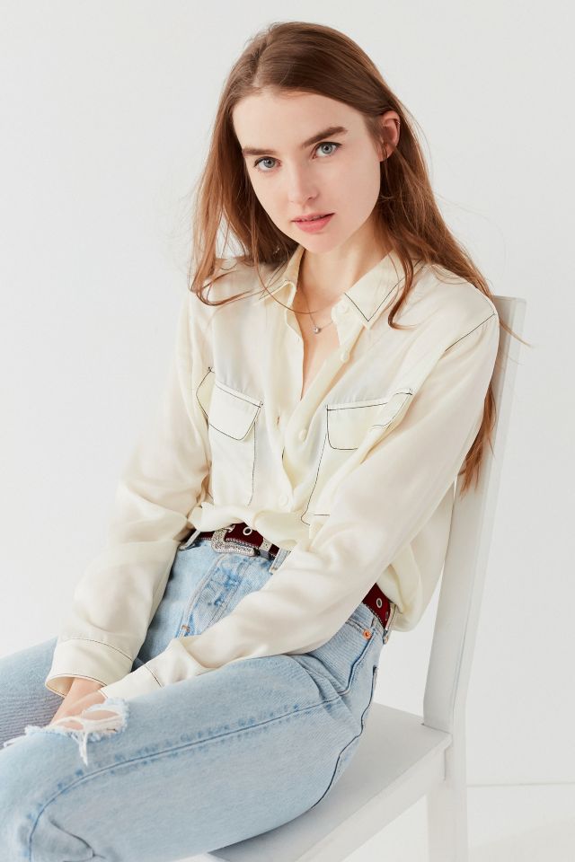 UO Contrast Stitch Button-Down Top #4