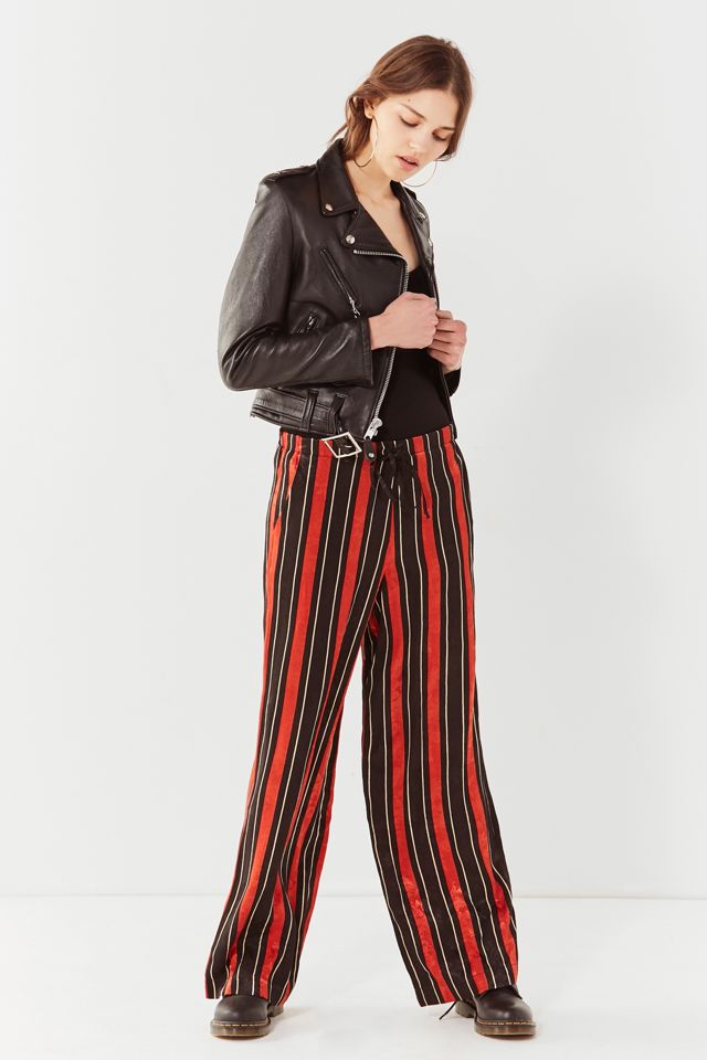 UO Striped Satin Wide-Leg Puddle Pant | Urban Outfitters