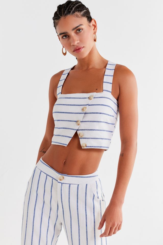 Lucca Couture Emory Striped Button-Down Cropped Top
