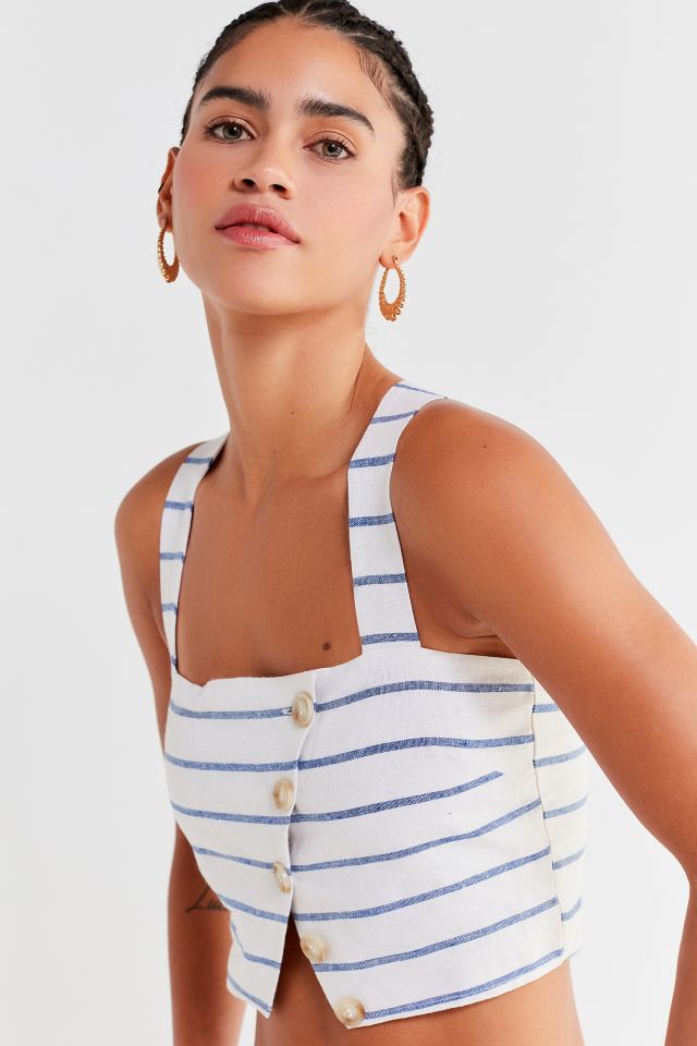 Lucca Couture Emory Striped Button-Down Cropped Top #3