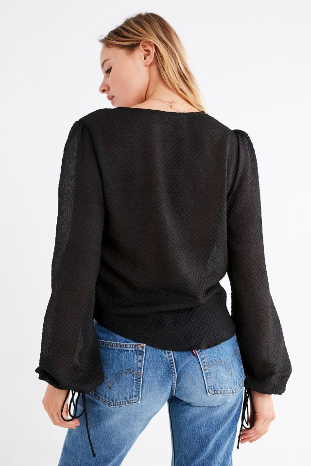 UO Cinnamon Tie-Front Balloon Sleeve Blouse #2