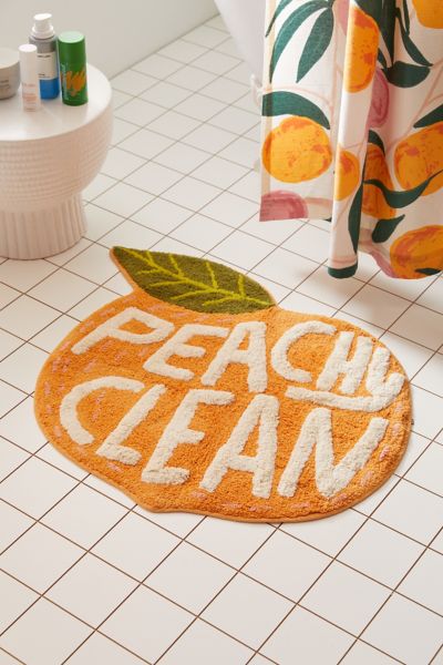 100% Organic Large Chequered Peach Bath Mat. Peaches from Peachy