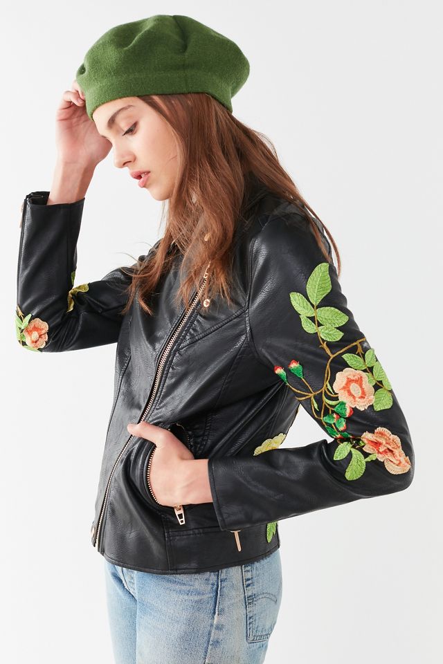 BLANKNYC Floral Embroidered Moto Jacket Urban Outfitters